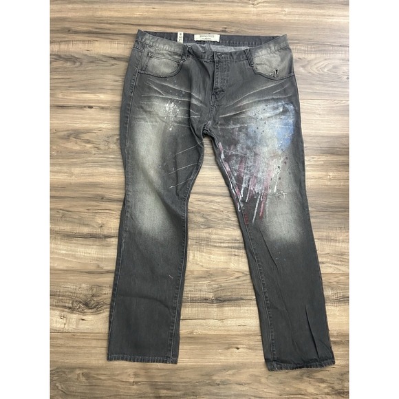Springfield Classic Straight Fit Jeans Size 42x32 Gray With Splash Paint - Picture 1 of 10